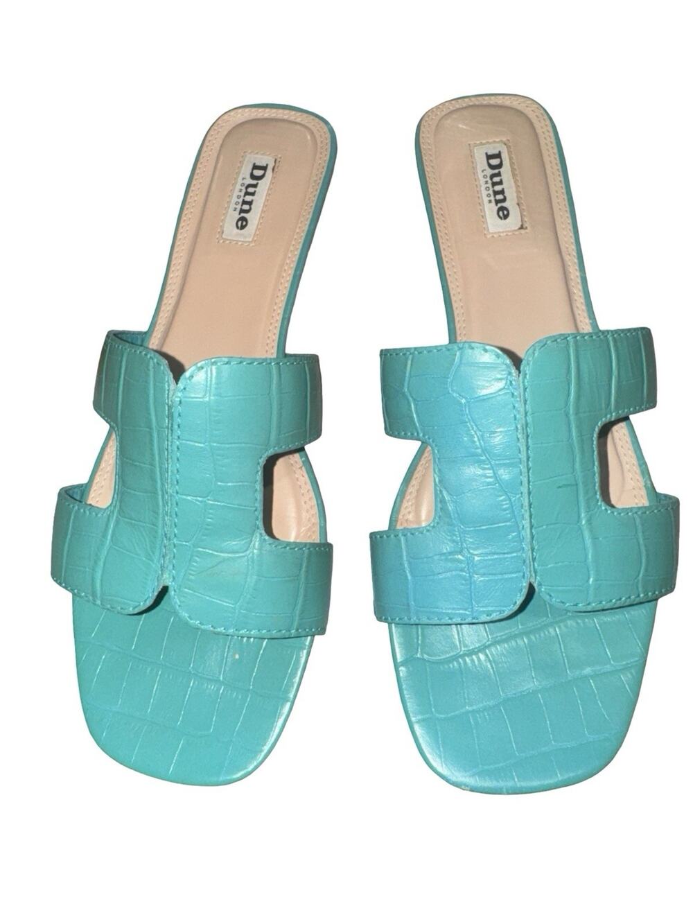 Dune London Leather Smart Slider Sandals Turquoise Green, Sz EU 40 US 9.5